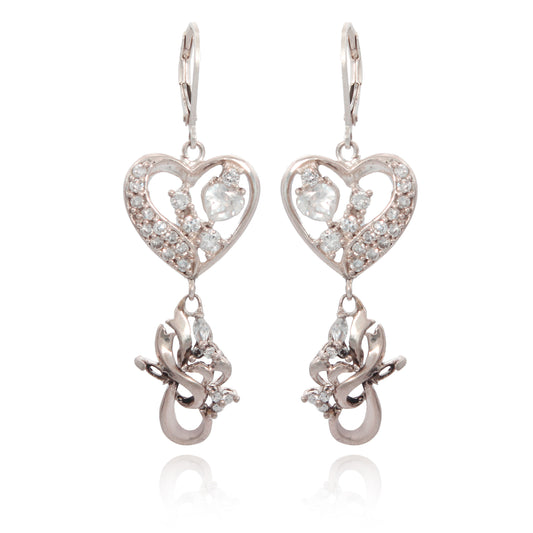 Pendientes corazón de plata con circonitas estilo boho artesanal
