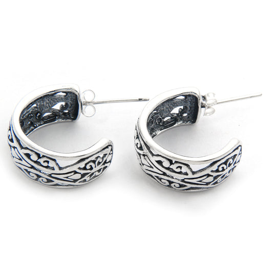 Pendientes de aro de plata 925 con diseño étnico calado artesanal