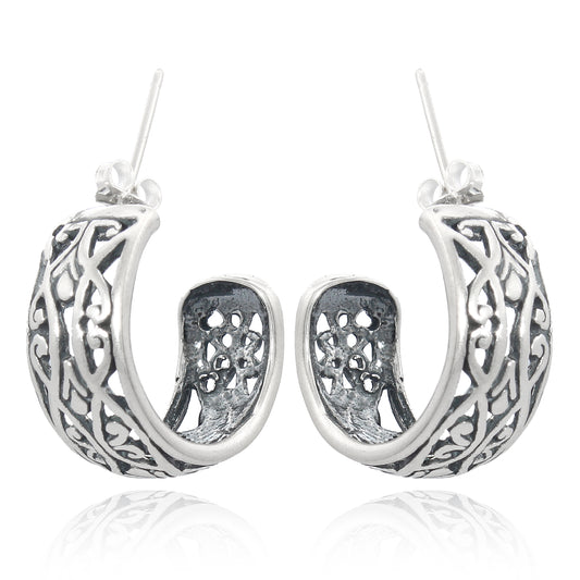 Pendientes de aro de plata 925 con diseño étnico calado artesanal