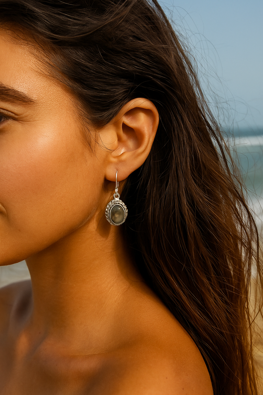 Pendientes colgantes Shadi de plata 925 con labradorita natural,